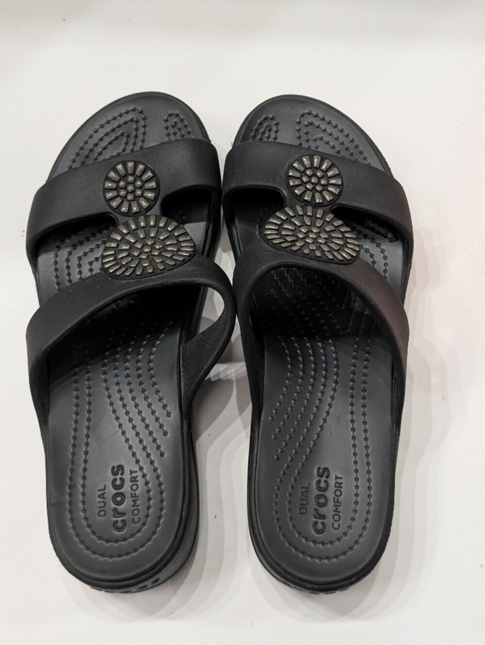 Crocs Women's 8 Monterey Diamante Wedge Slide Sandals Slip On Black - Picture 5 of 7